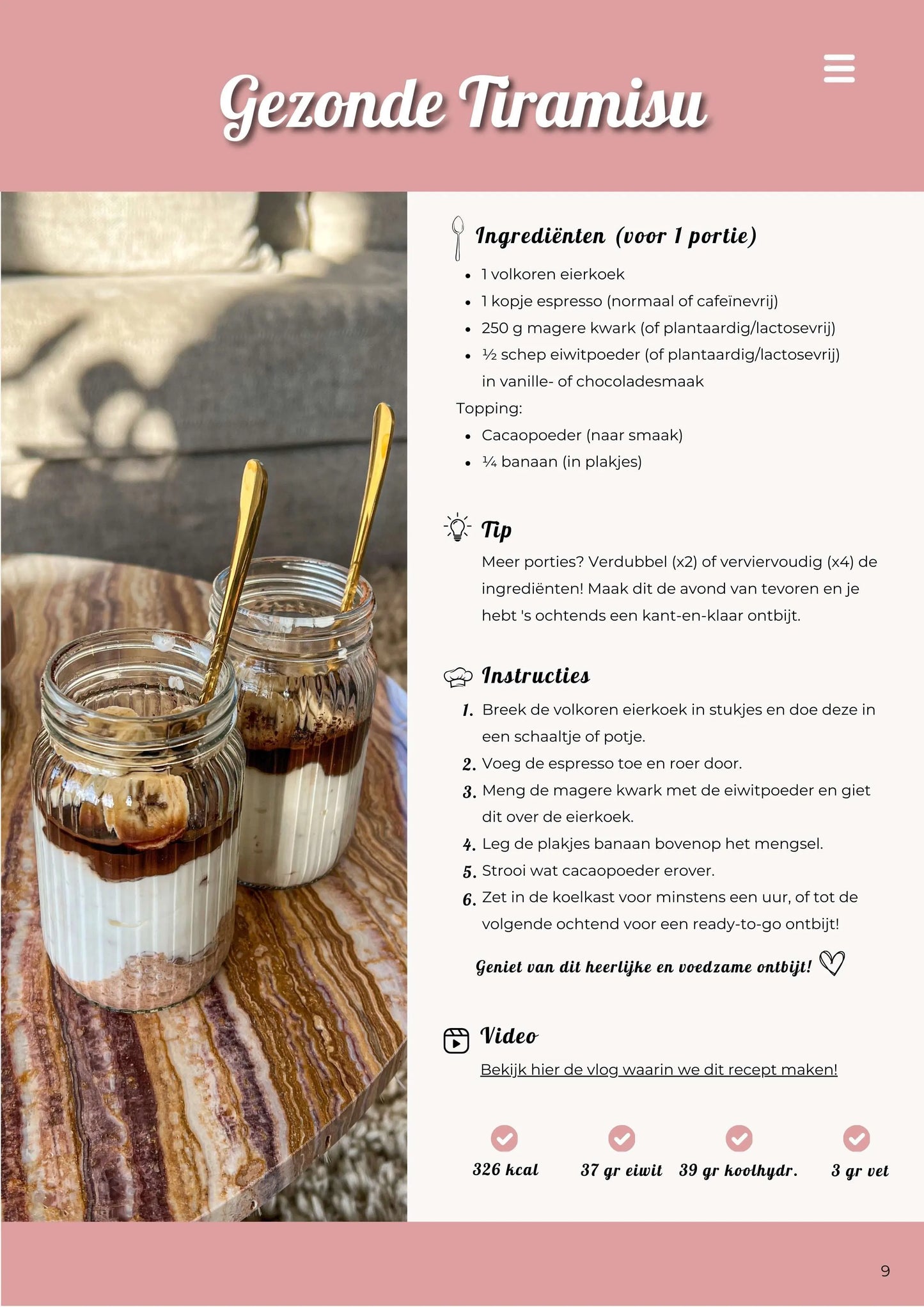 E-book 15x Gezond Ontbijt van Travelling Sisters – voedzame, makkelijke en heerlijke ontbijtrecepten voor een gezonde start van de dag - Recept Tiramisu