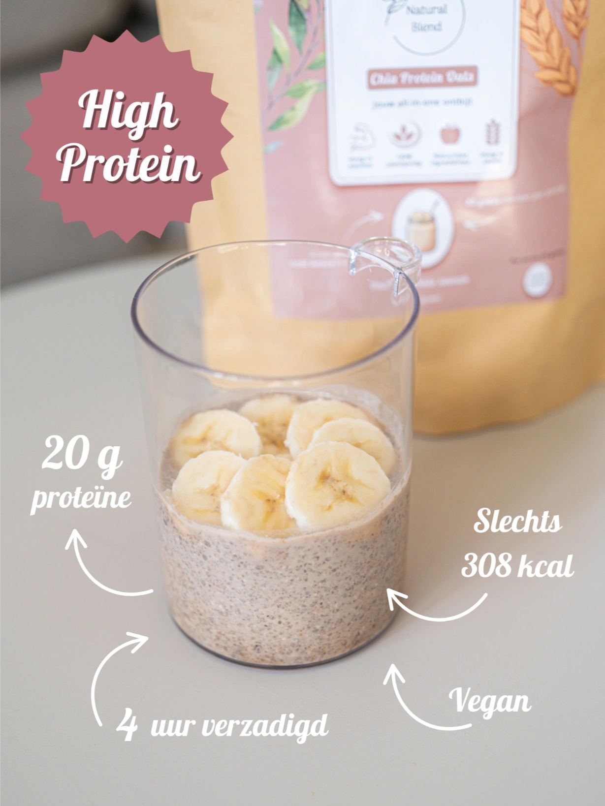 Natural Blend Chia Protein Oats – eiwitrijk vegan ontbijt met chiazaad, haver en vegan eiwitpoeder, 20 gram proteïne per portie
